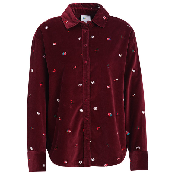 Damen Weihnachtsbluse mit Allover-Stickerei