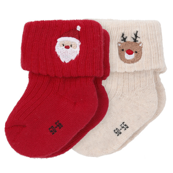 2 Paar Newborn Socken mit Weihnachts-Motiven