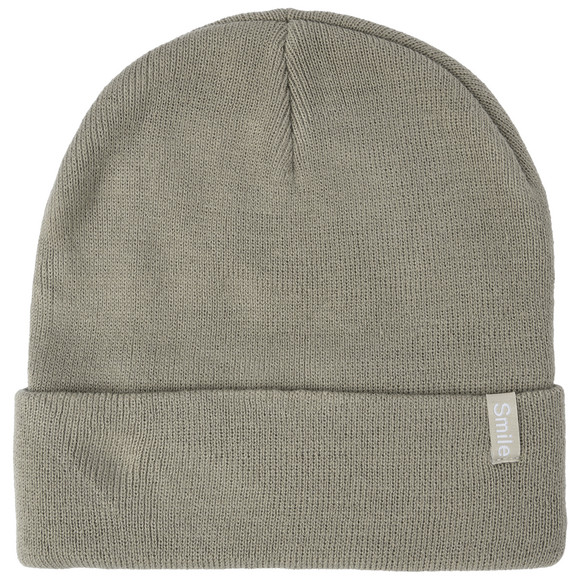 Damen Strickmütze mit kleinem Aufnäher 