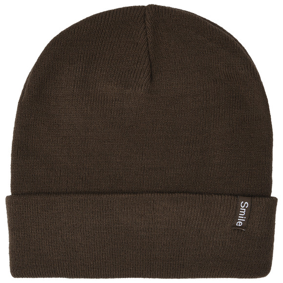 Damen Strickmütze mit kleinem Aufnäher 