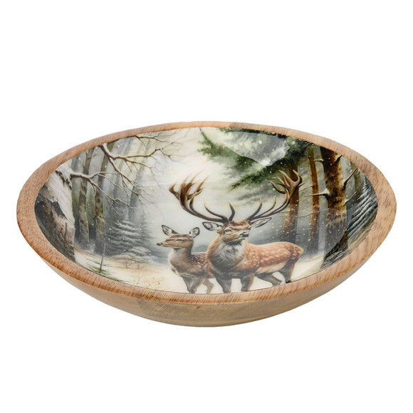 Kleine Holzschale mit Waldtier-Motiv