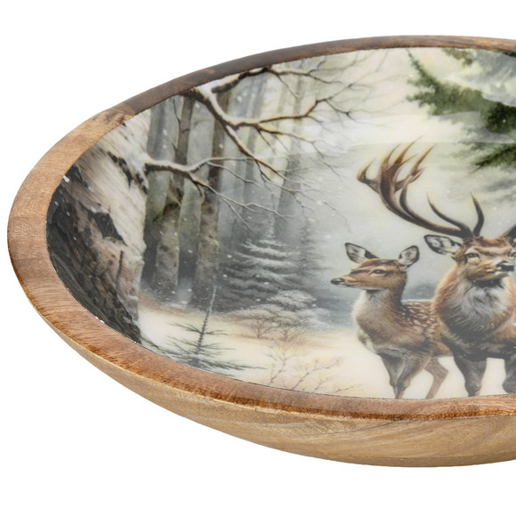 Große Holzschale mit Waldtier-Motiv