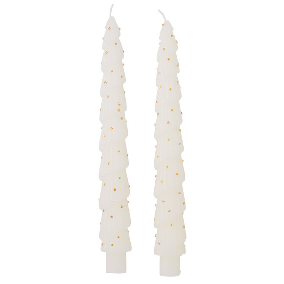 2 Tannenbaum-Stabkerzen mit Glitzer