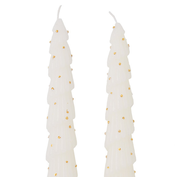 2 Tannenbaum-Stabkerzen mit Glitzer