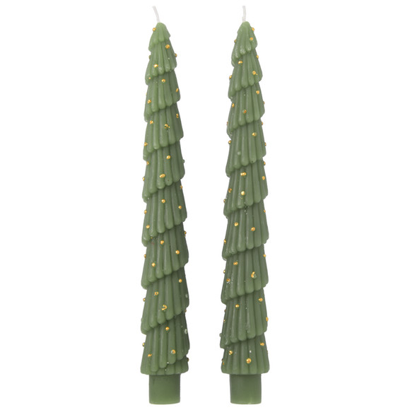 2 Tannenbaum-Stabkerzen mit Glitzer