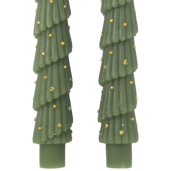 2 Tannenbaum-Stabkerzen mit Glitzer