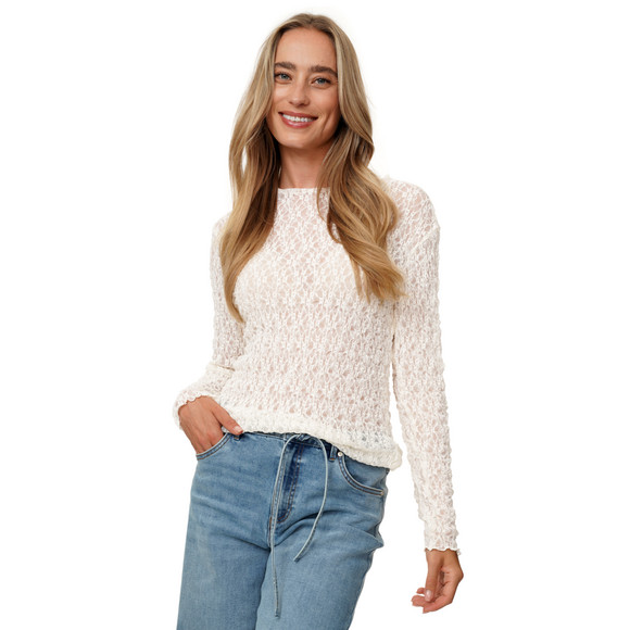 Damen Spitzenshirt mit Wellensaum
