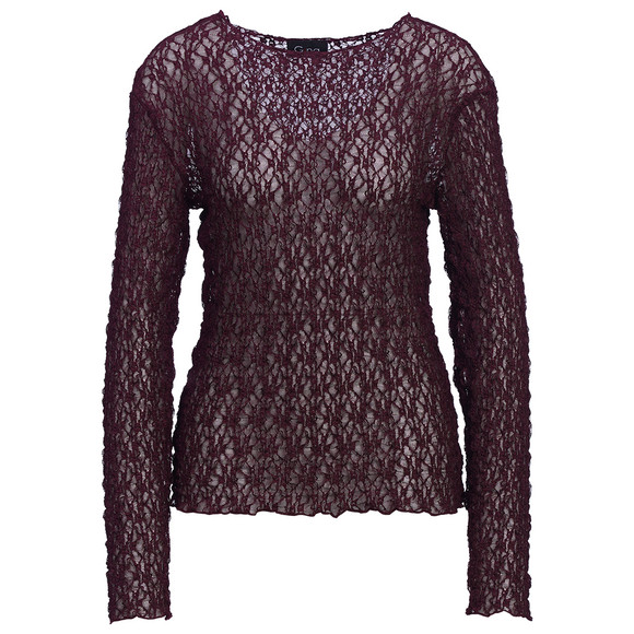 Damen Spitzenshirt mit Wellensaum