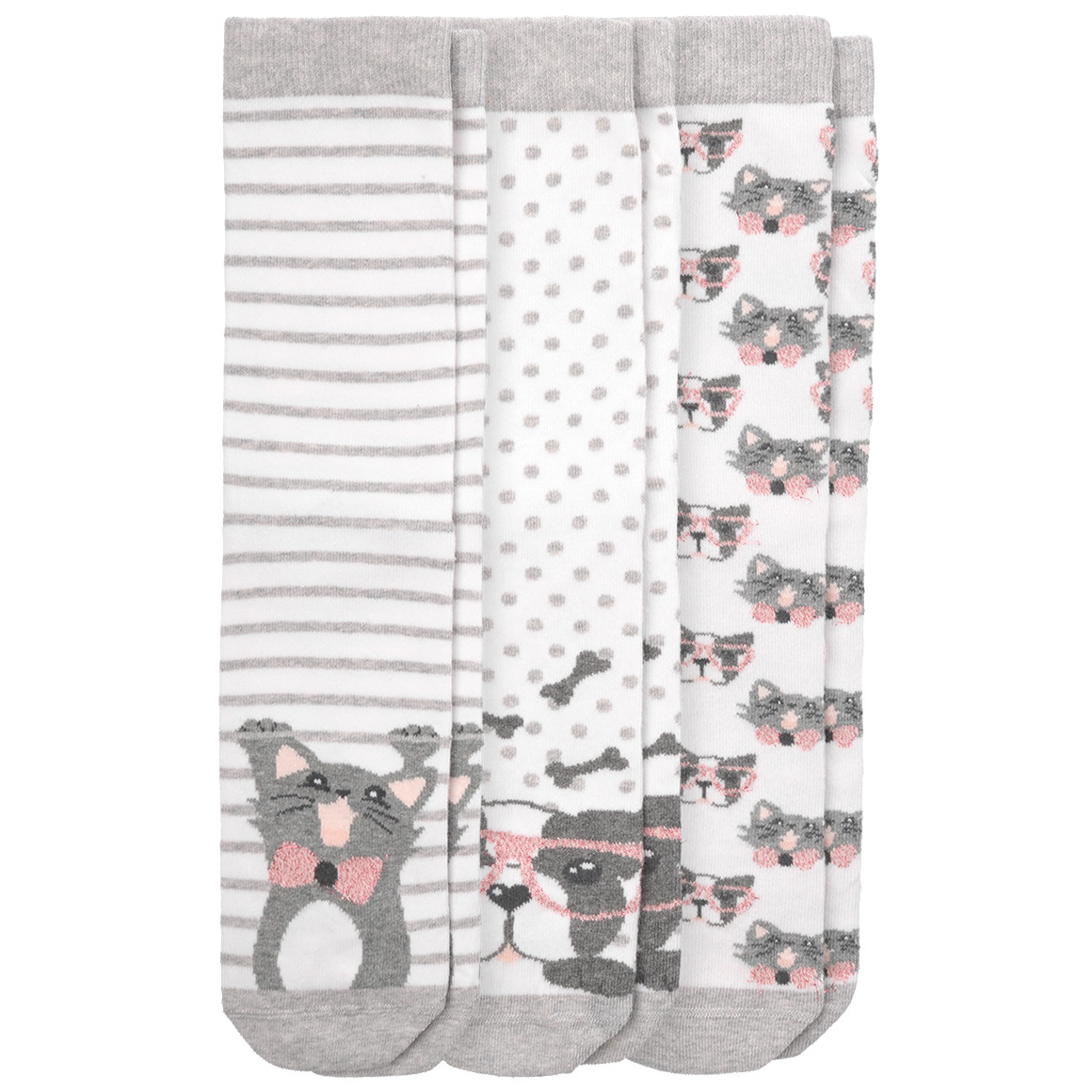 3 paar damessokken met honden en katten