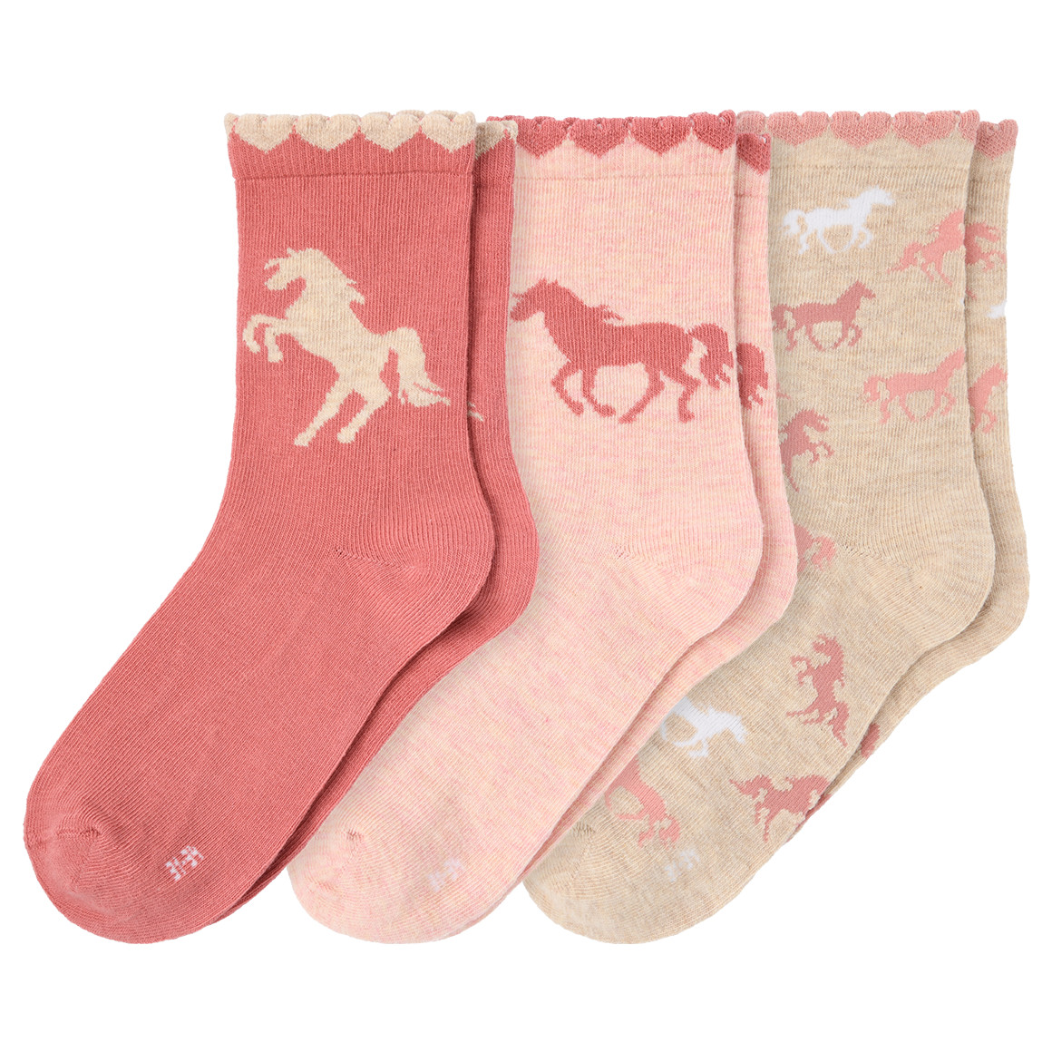 3 Paar Mädchen Socken mit Pferde-Motiven
