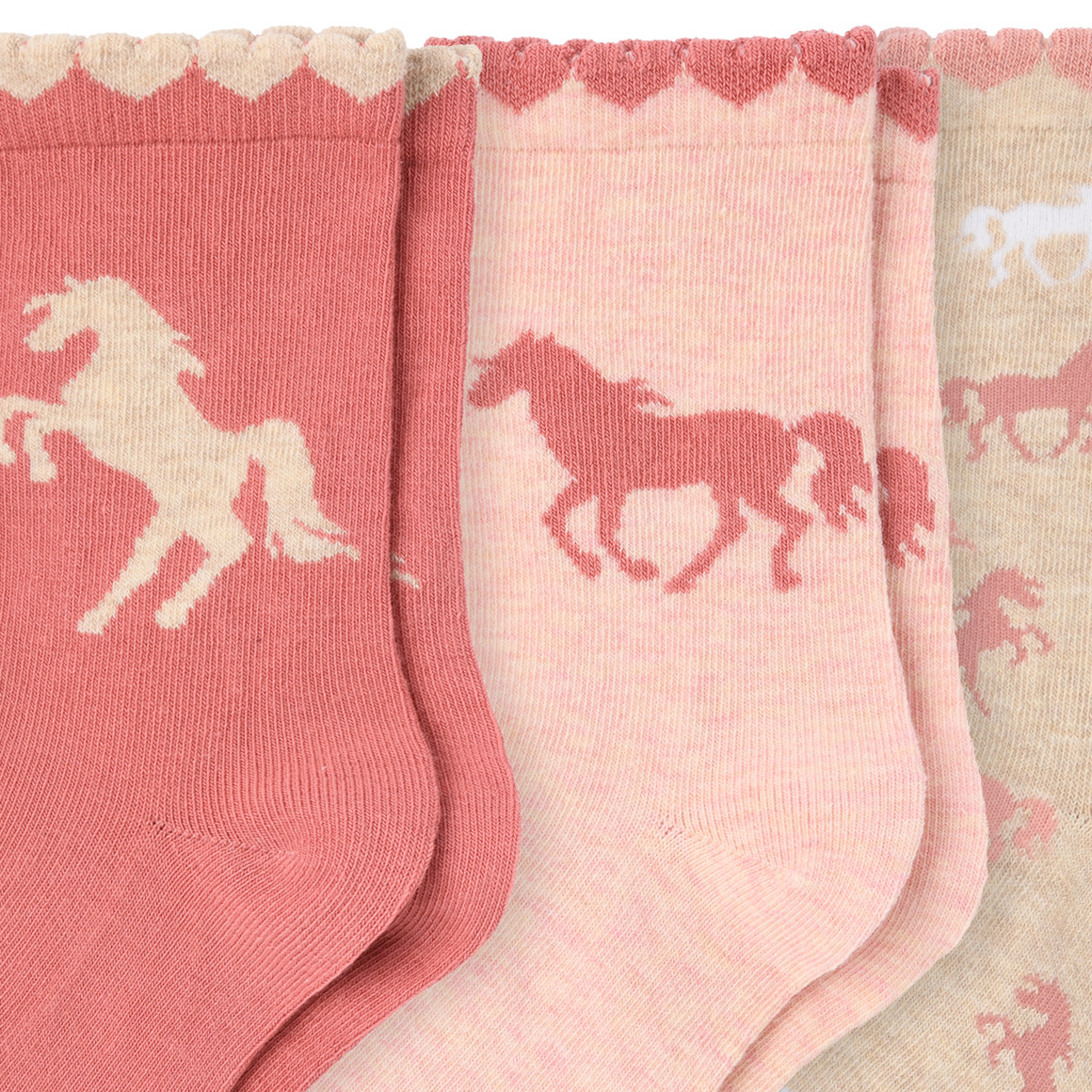 3 Paar Mädchen Socken mit Pferde-Motiven