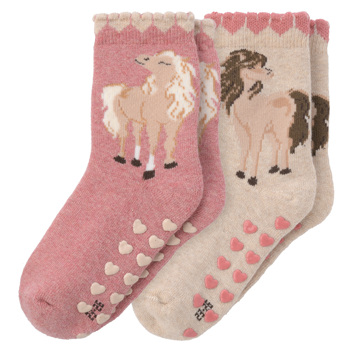 2 Paar Mädchen Stoppersocken mit Pferden