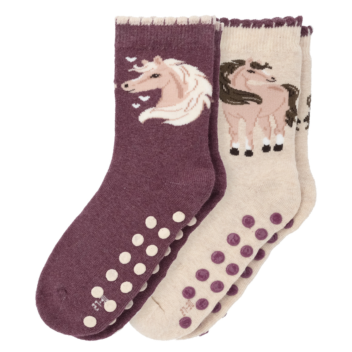 2 Paar Mädchen Stoppersocken mit Pferden