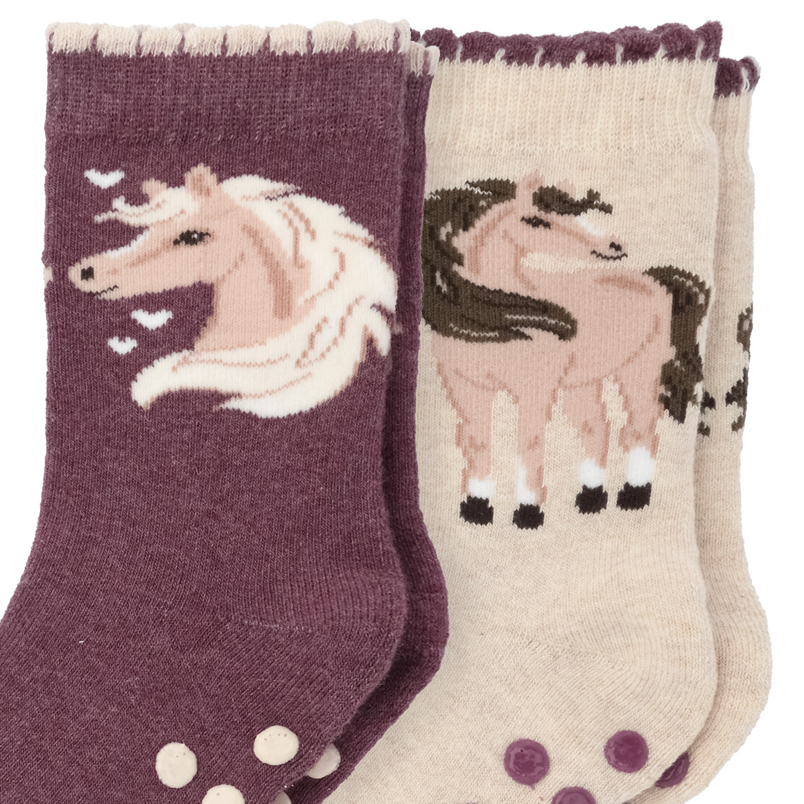 2 Paar Mädchen Stoppersocken mit Pferden