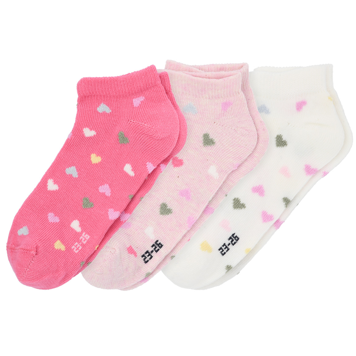 3 Paar Mädchen Sneaker-Socken mit Herzen