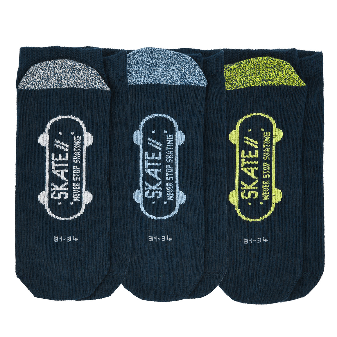 3 Paar Jungen Sneaker-Socken mit Skateboard