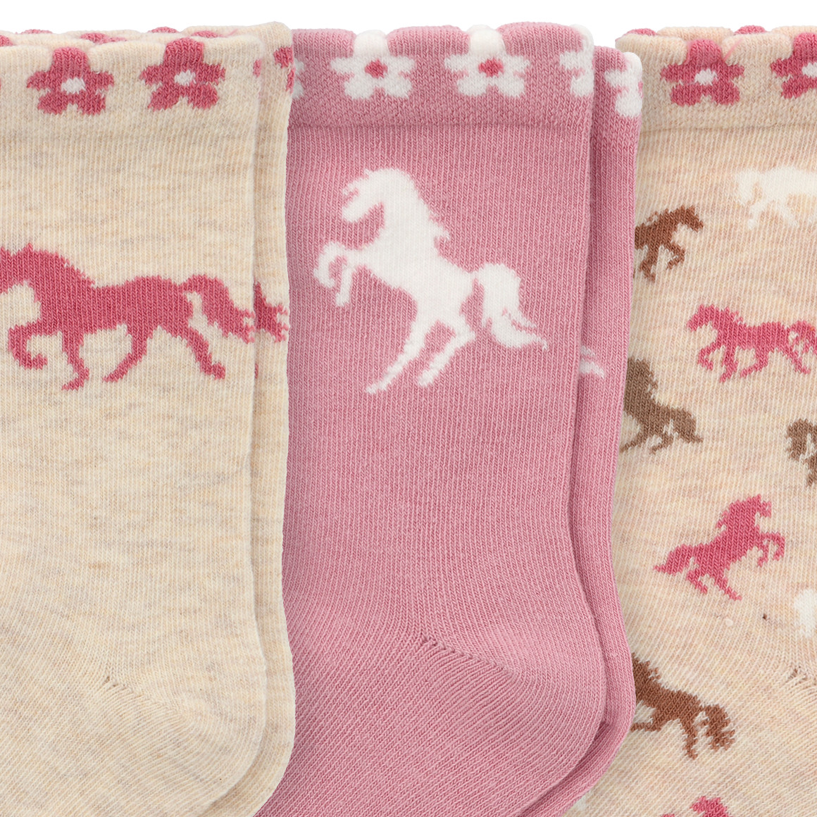 3 Paar Mädchen Socken mit Pferde-Motiven