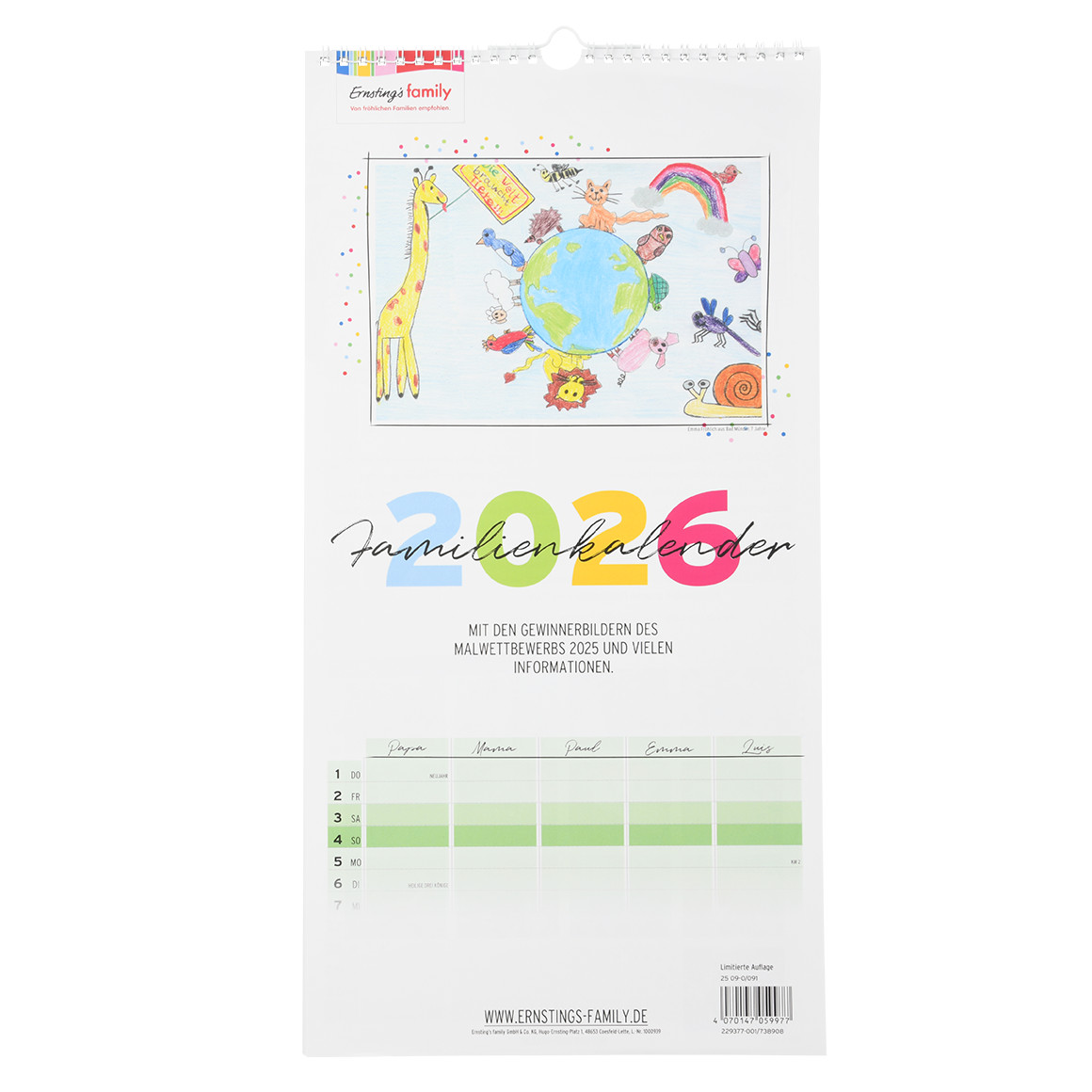 Familienkalender 2026 mit Bildern