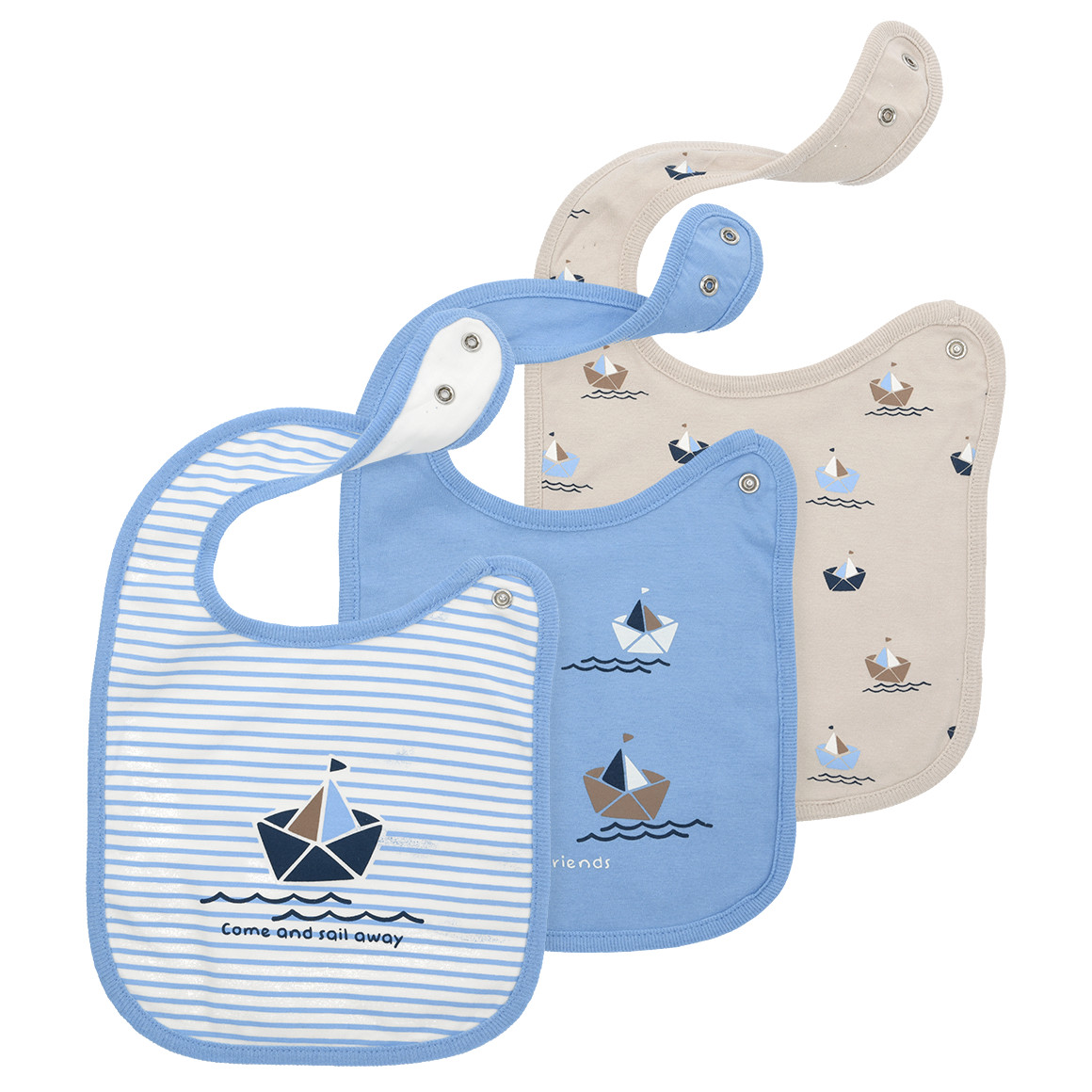 3 Baby Lätzchen mit Segelboot-Motiven