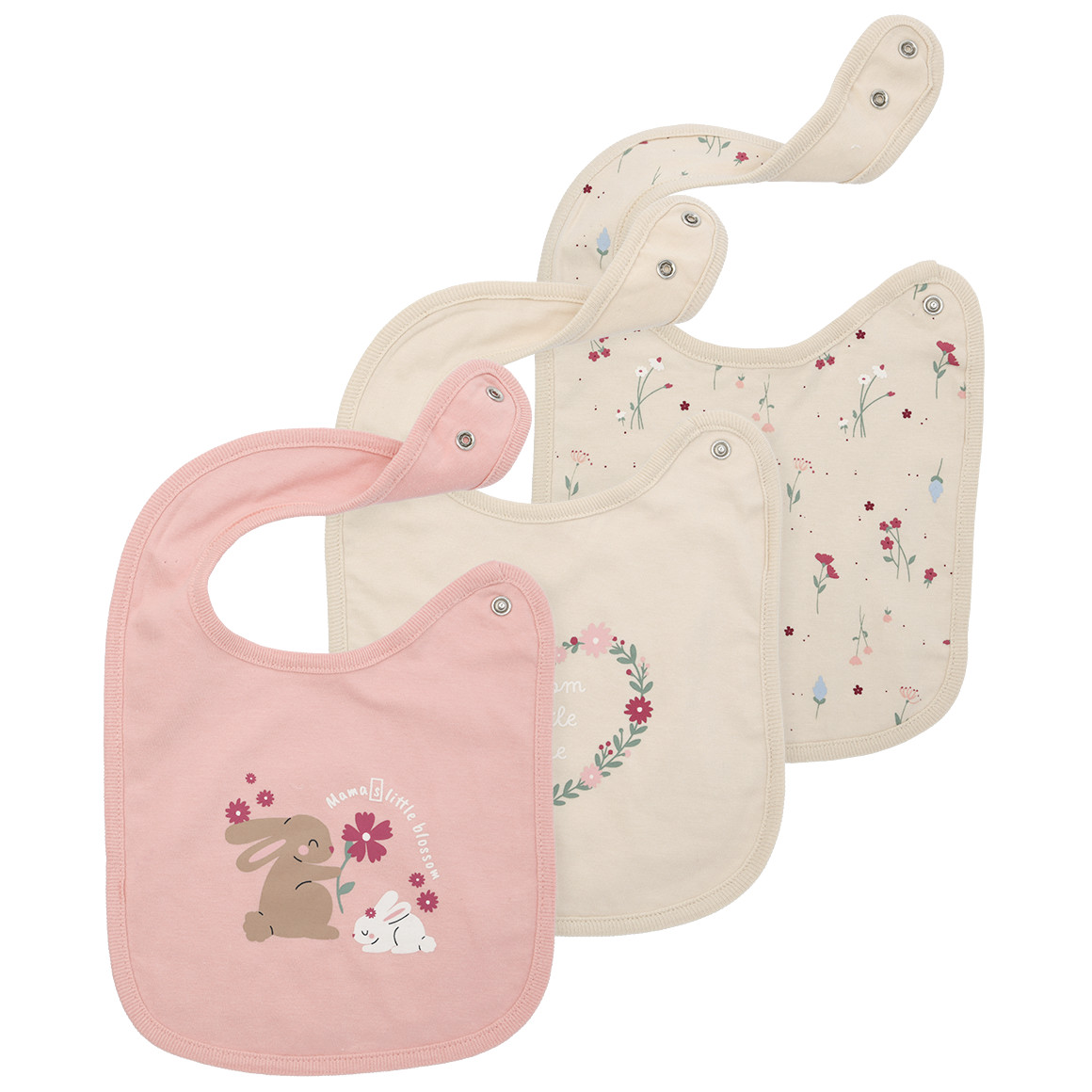 3 Baby Lätzchen mit Blumen-Motiven
