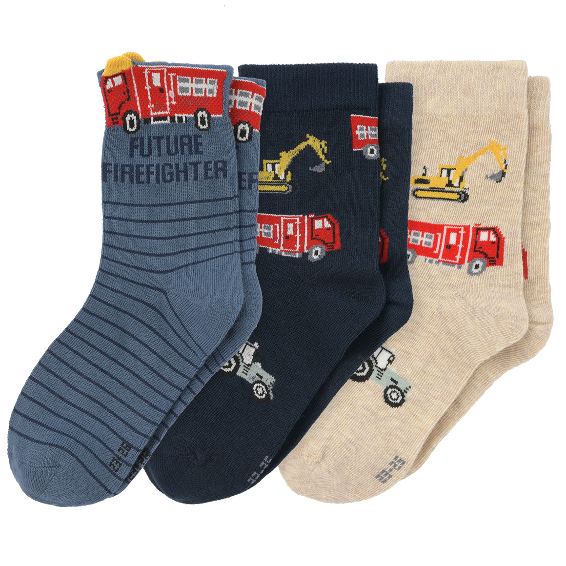 3 Paar Jungen Socken mit Feuerwehr-Motiven