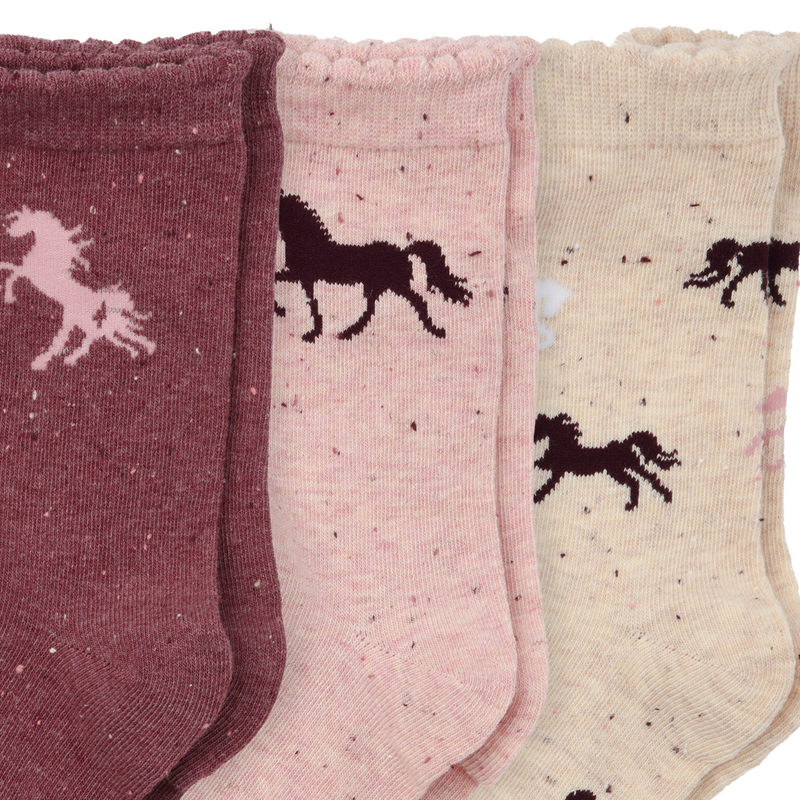 3 Paar Mädchen Socken mit Pferde-Motiven
