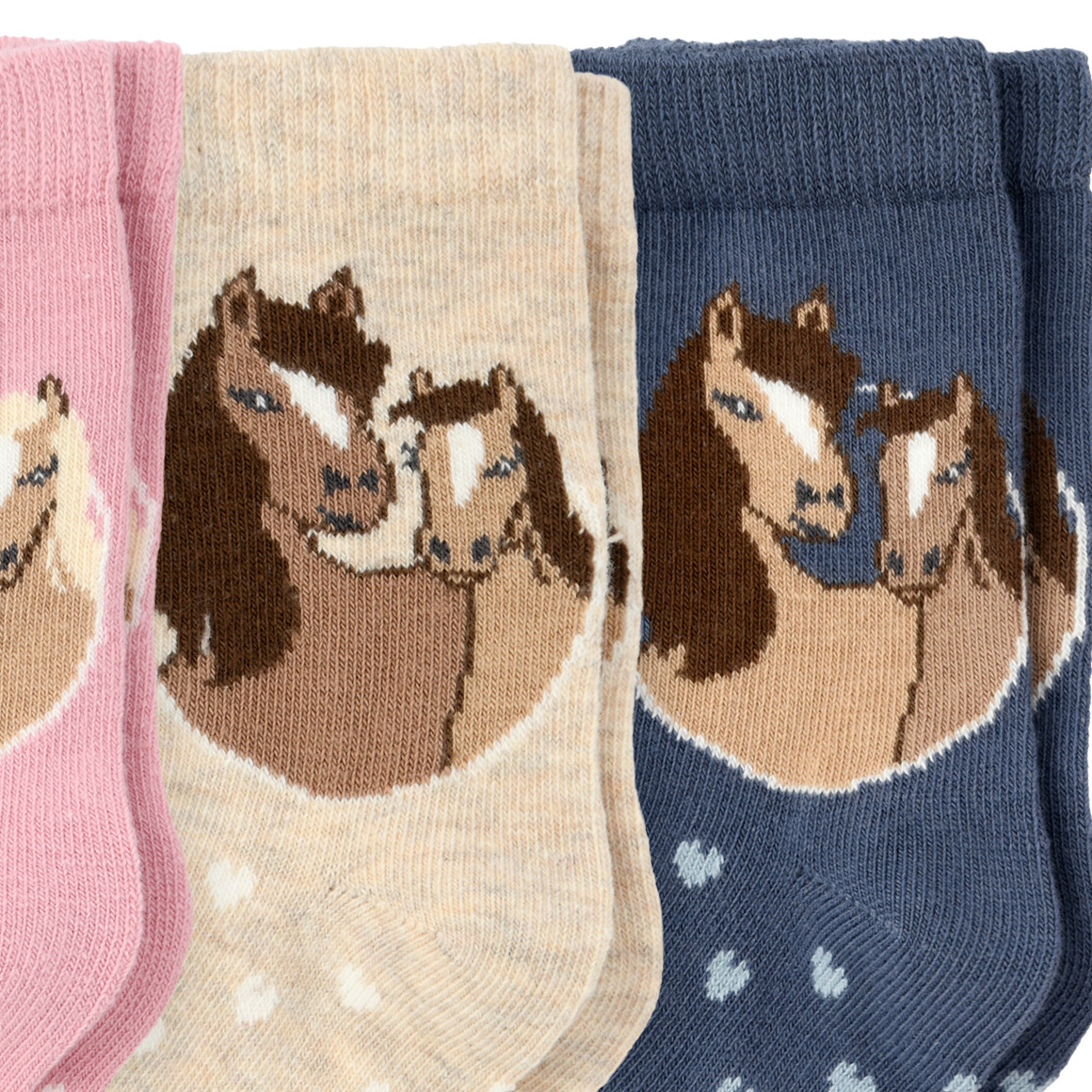 3 Paar Mädchen Socken mit Pferde-Motiven