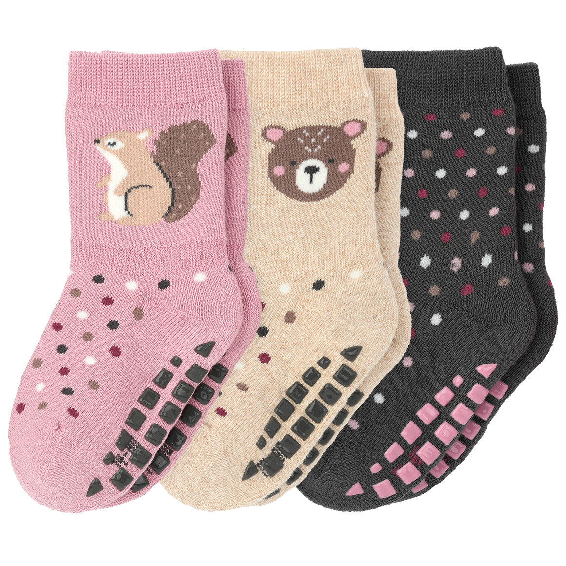 3 Paar Baby Stoppersocken mit Tier-Motiven