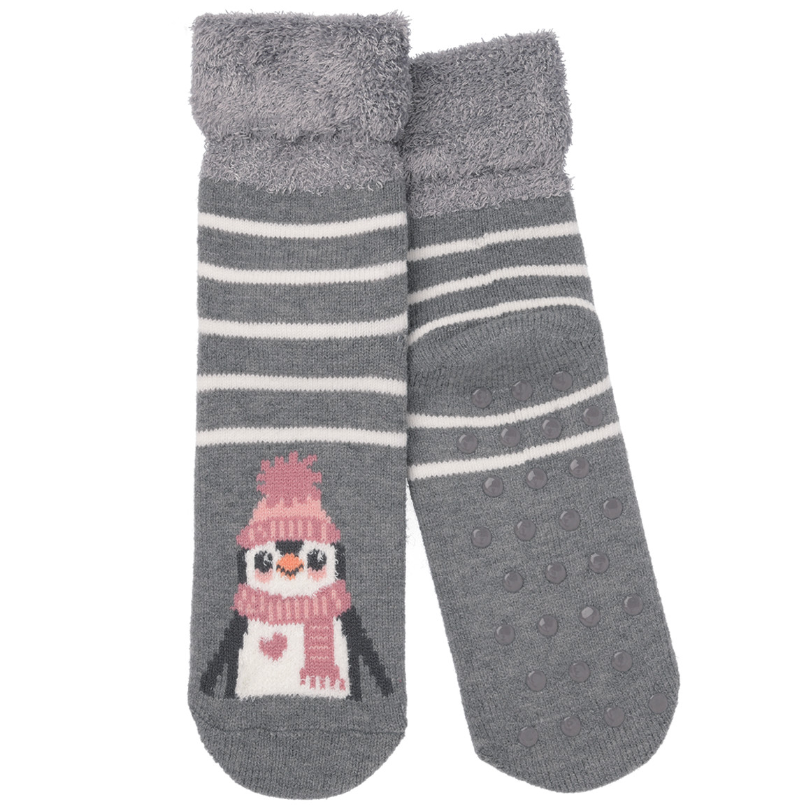 1 Paar Damen Kuschelsocken mit Pinguin-Motiv