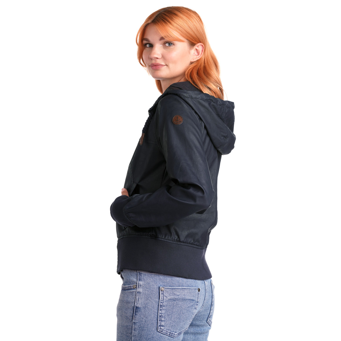 Damen Kunstleder Jacke Mit Kapuze - Motorradstyle Blouson Mantel