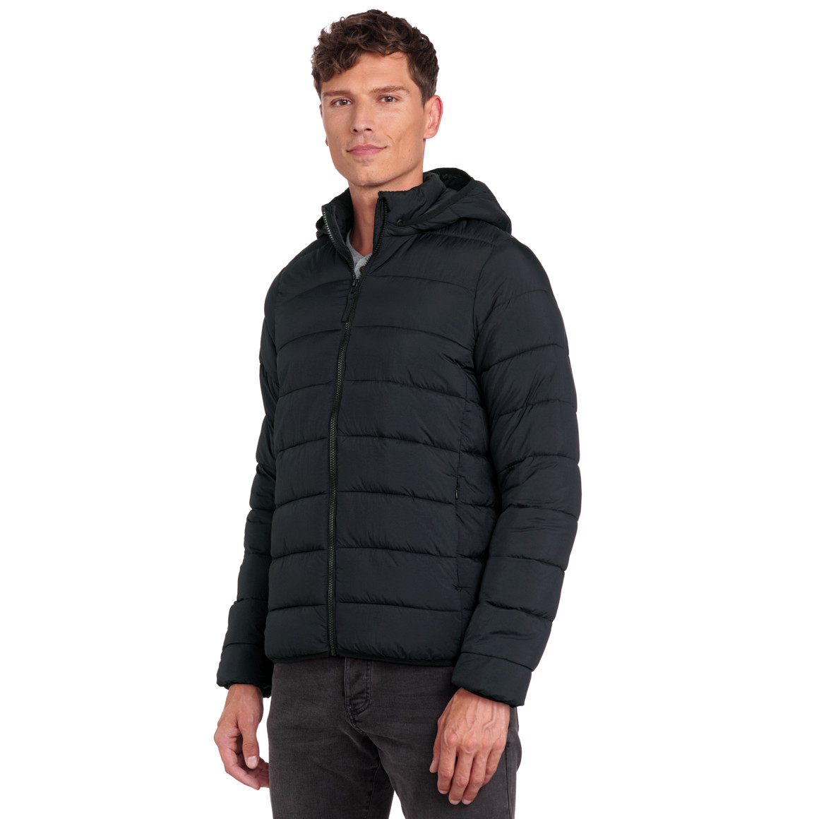 Heren gewatteerde jas met afneembare capuchon