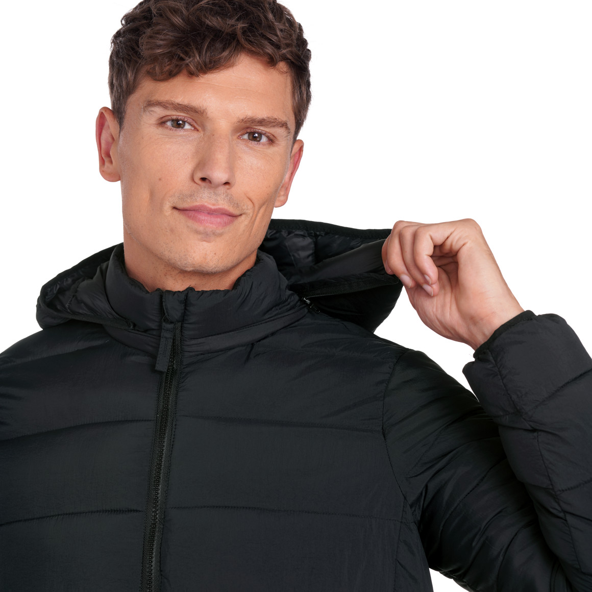 Heren gewatteerde jas met afneembare capuchon