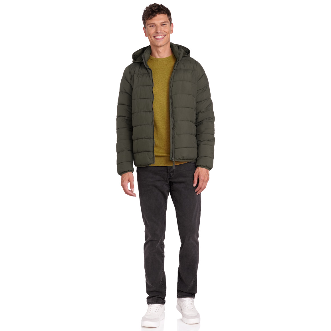 Heren gewatteerde jas met afneembare capuchon