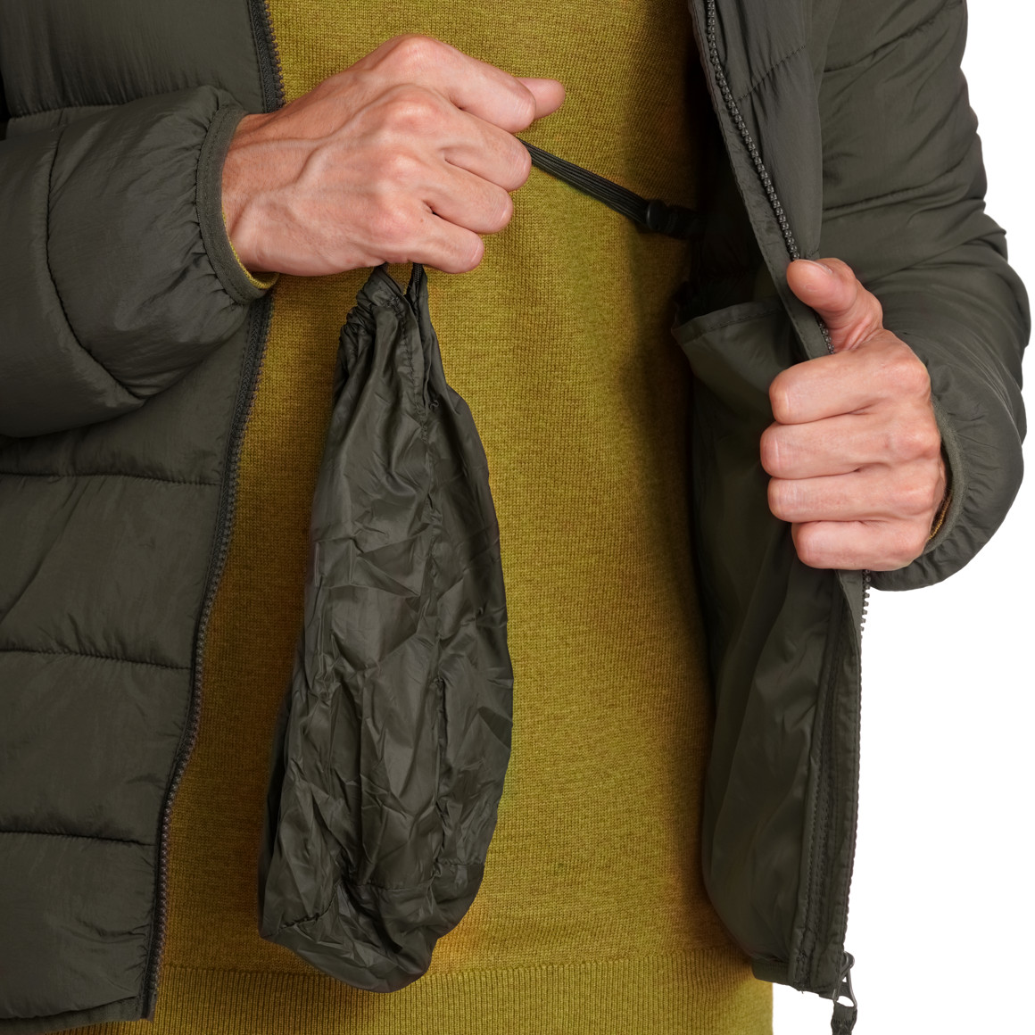 Heren gewatteerde jas met afneembare capuchon