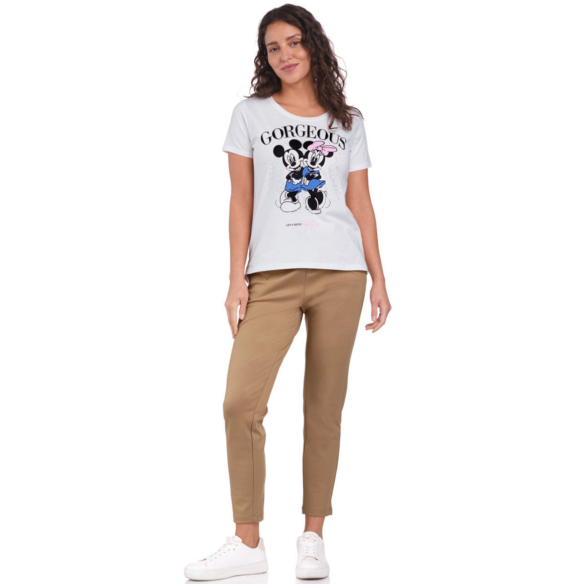 Seventyseven Lifestyle Damen Disney T-Shirt Minnie Mouse Print mit Glitzer  weiss gold