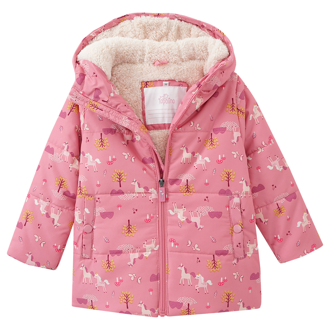 Meisjes winterjas met unicorn all-over