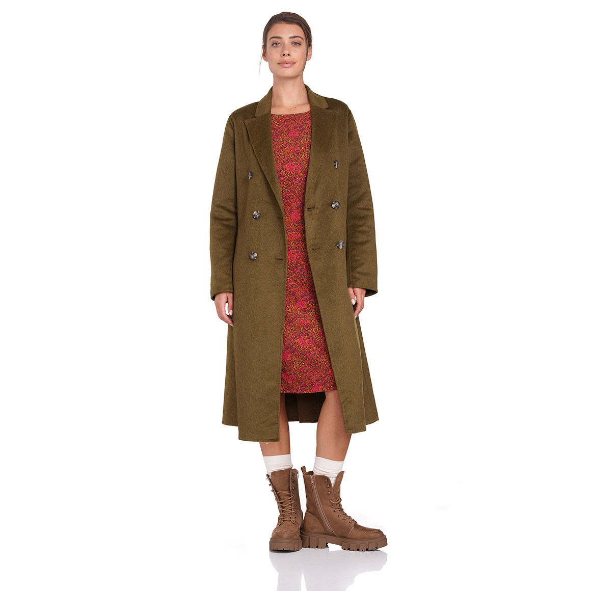 Damen Wollmantel mit Bindegürtel