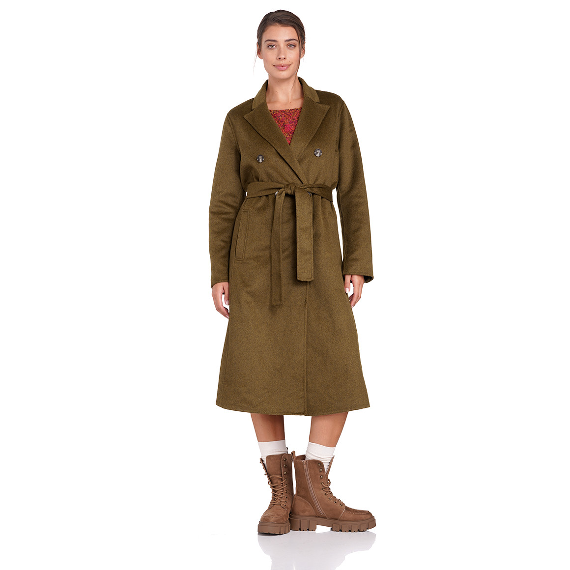 Damen Wollmantel mit Bindegürtel