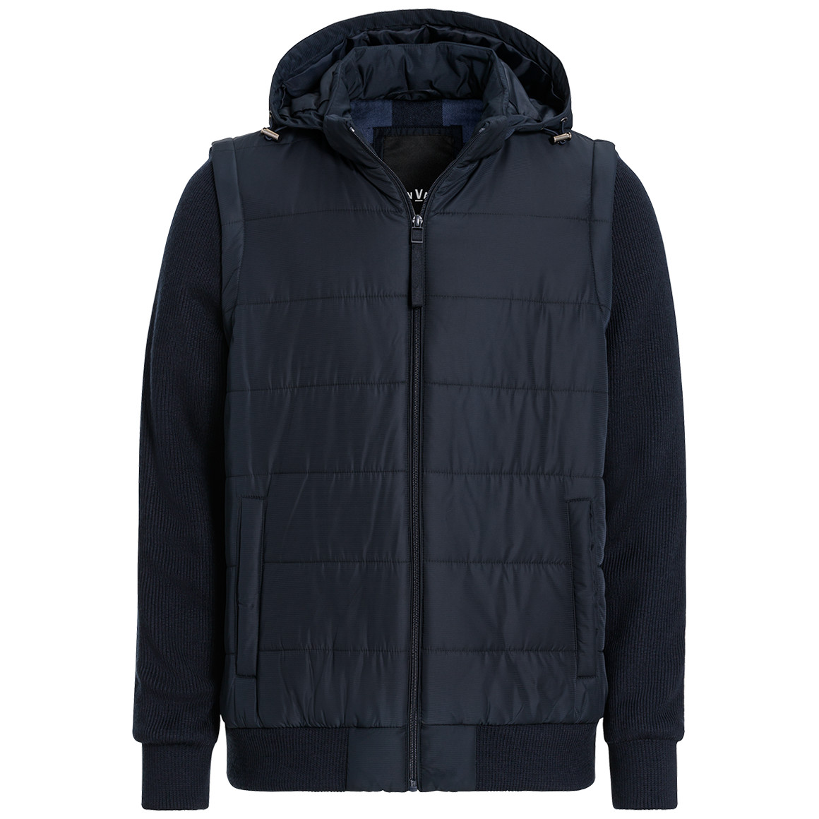 Gewatteerd herenjack met gebreide mouwen