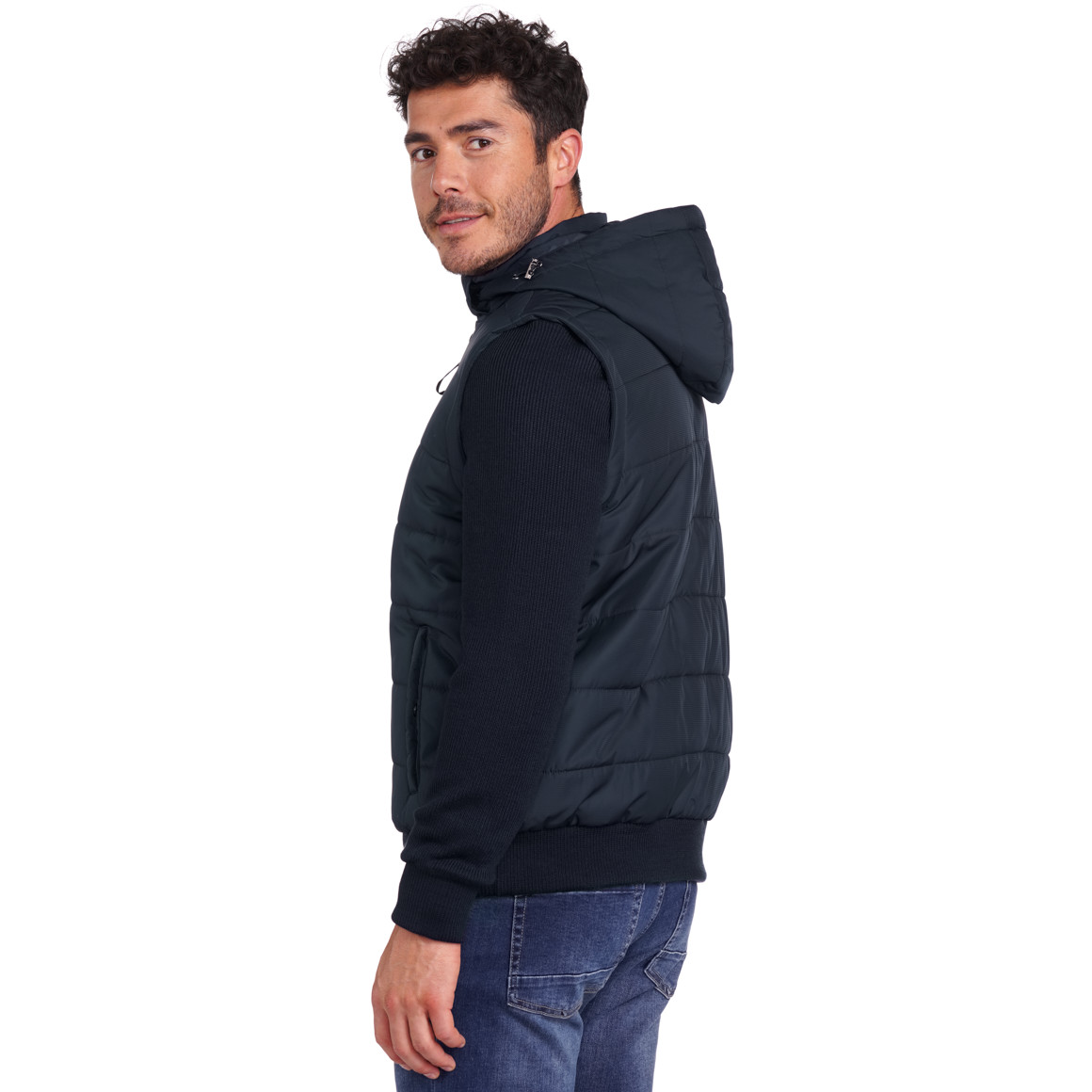 Gewatteerd herenjack met gebreide mouwen