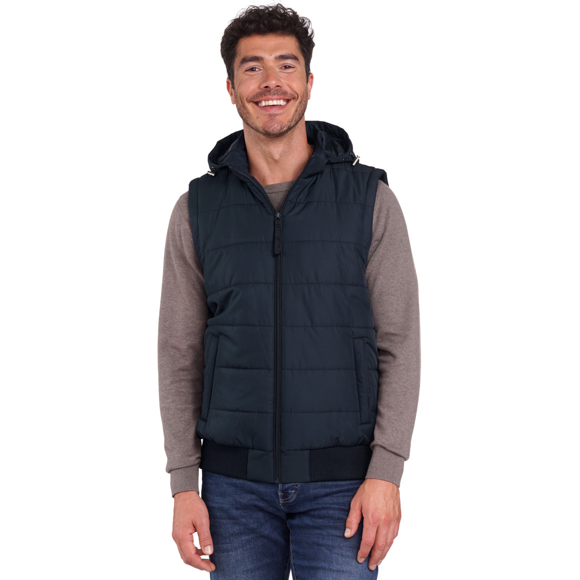 Gewatteerd herenjack met gebreide mouwen