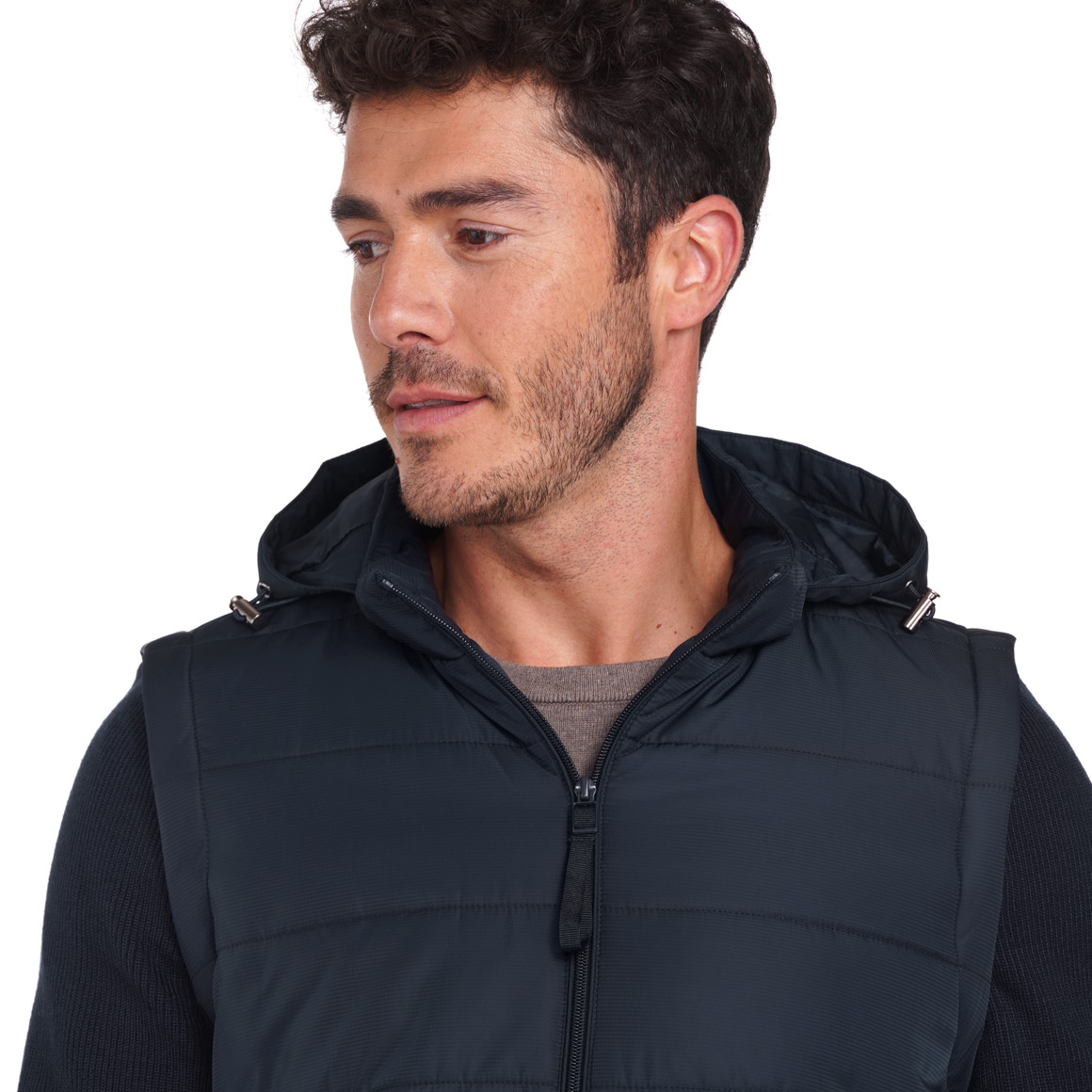 Gewatteerd herenjack met gebreide mouwen