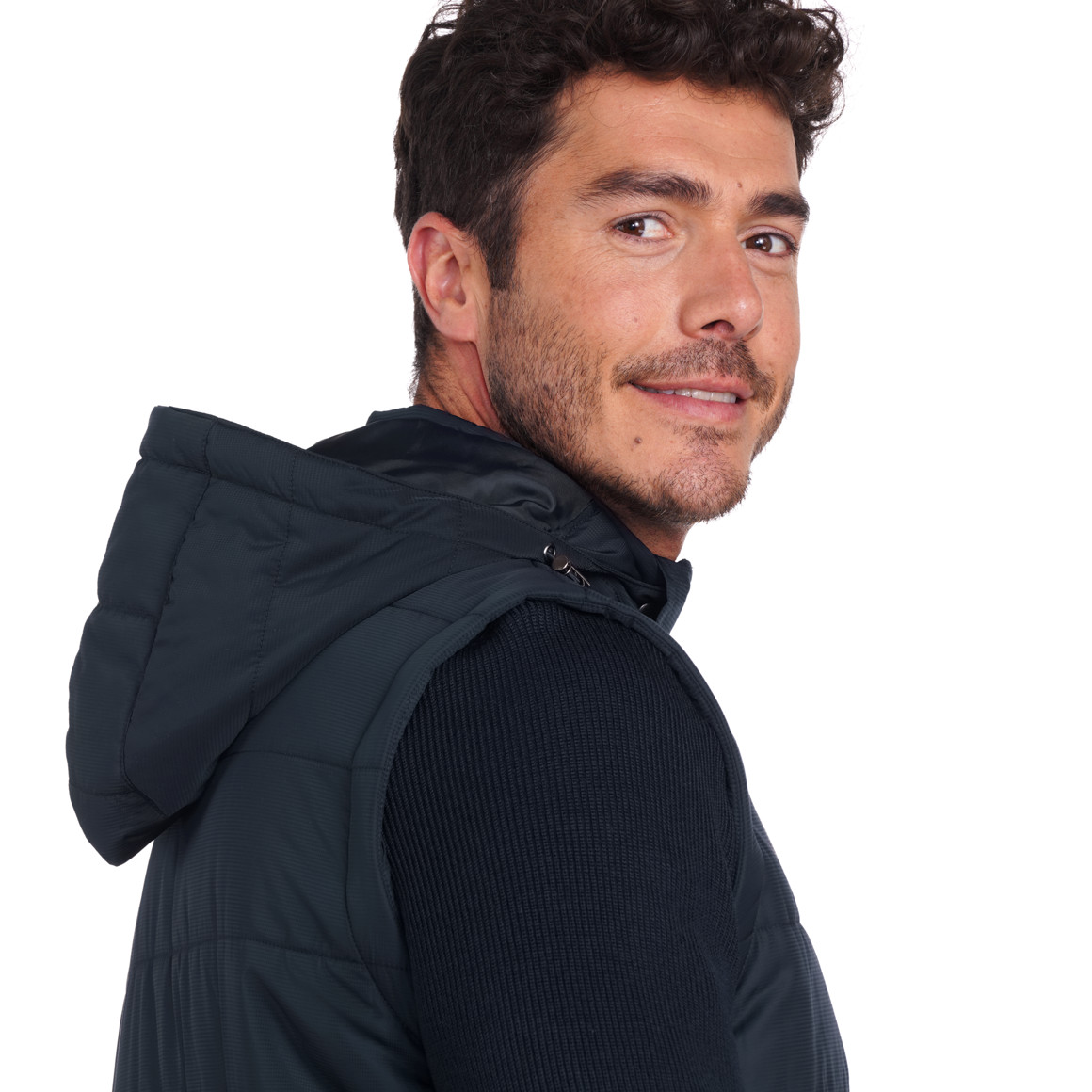 Gewatteerd herenjack met gebreide mouwen