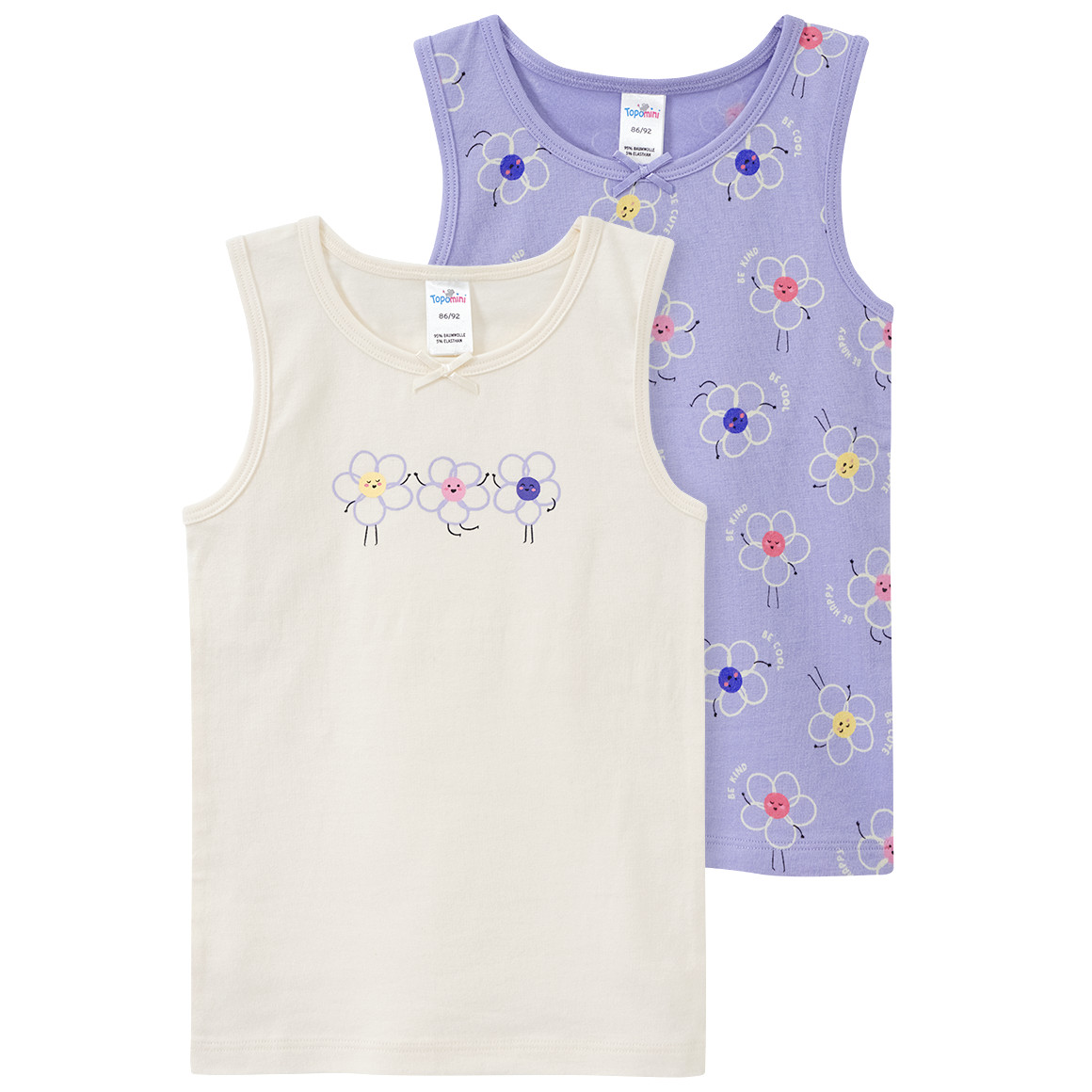 2 Baby Unterhemden mit Blumen-Print, helllila / creme, Gr. 86/92, Babykleidung, Ernsting's family