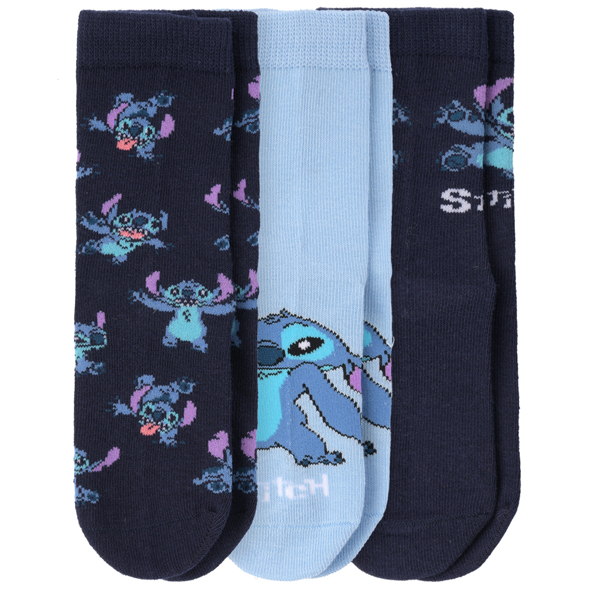 3 Paar Disney Stitch Socken, dunkelblau / hellblau, Gr. 27-30, Kleinkinder, Ernsting's family