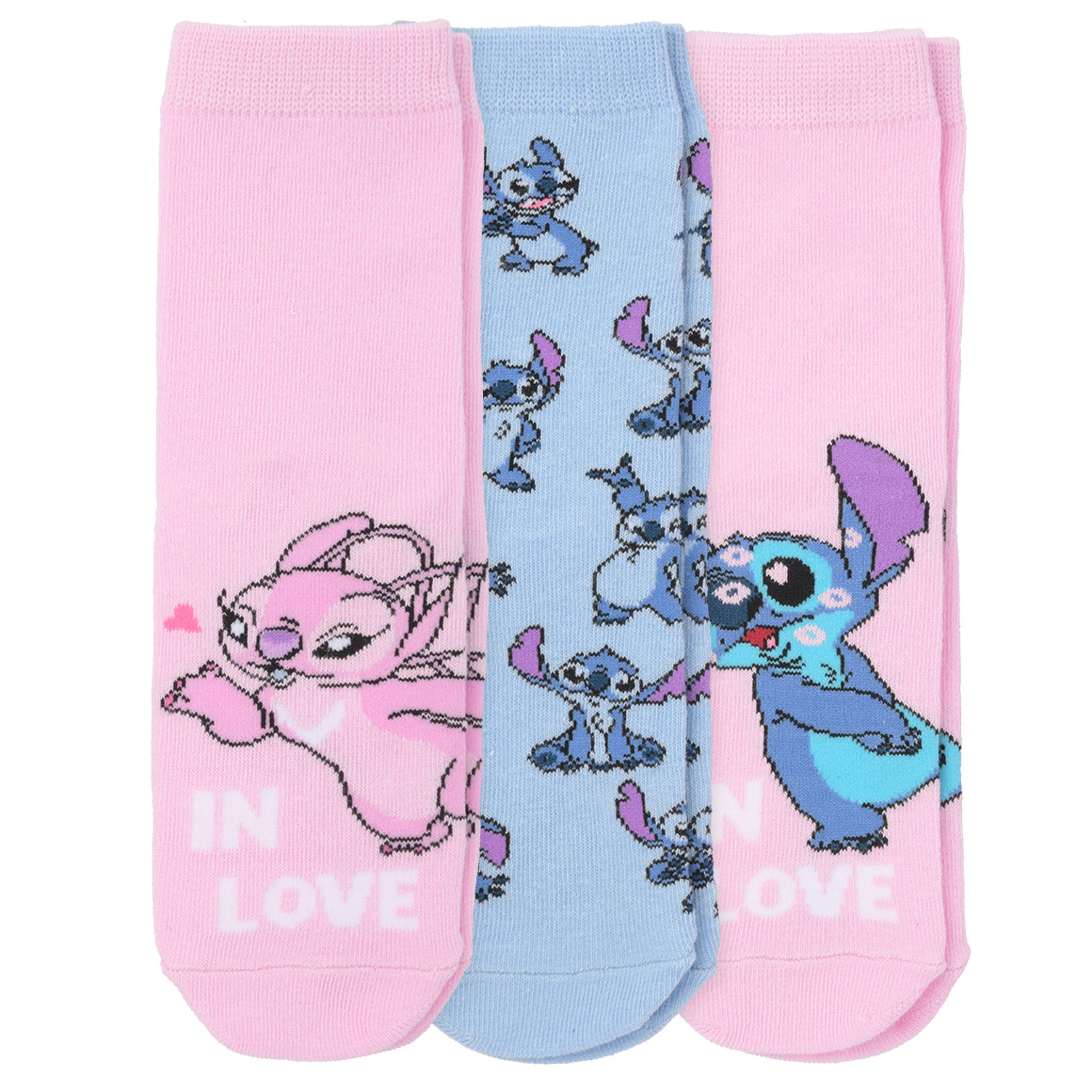 3 Paar Disney Stitch Socken, rosa / hellblau, Gr. 27-30, Kleinkinder, Ernsting's family