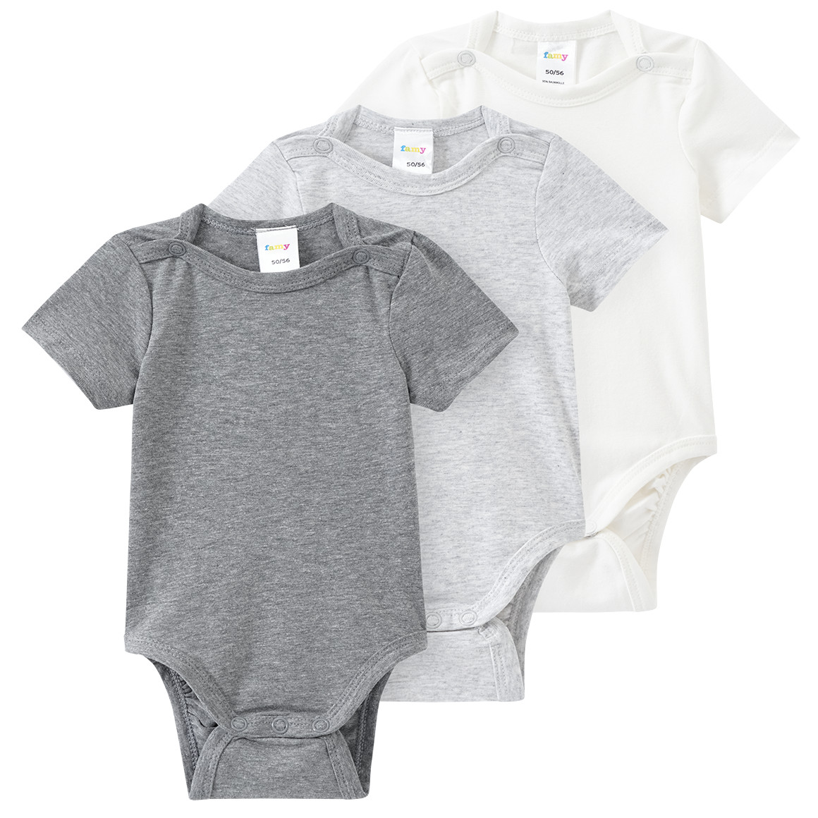 3 baby rompers in verschillende kleuren