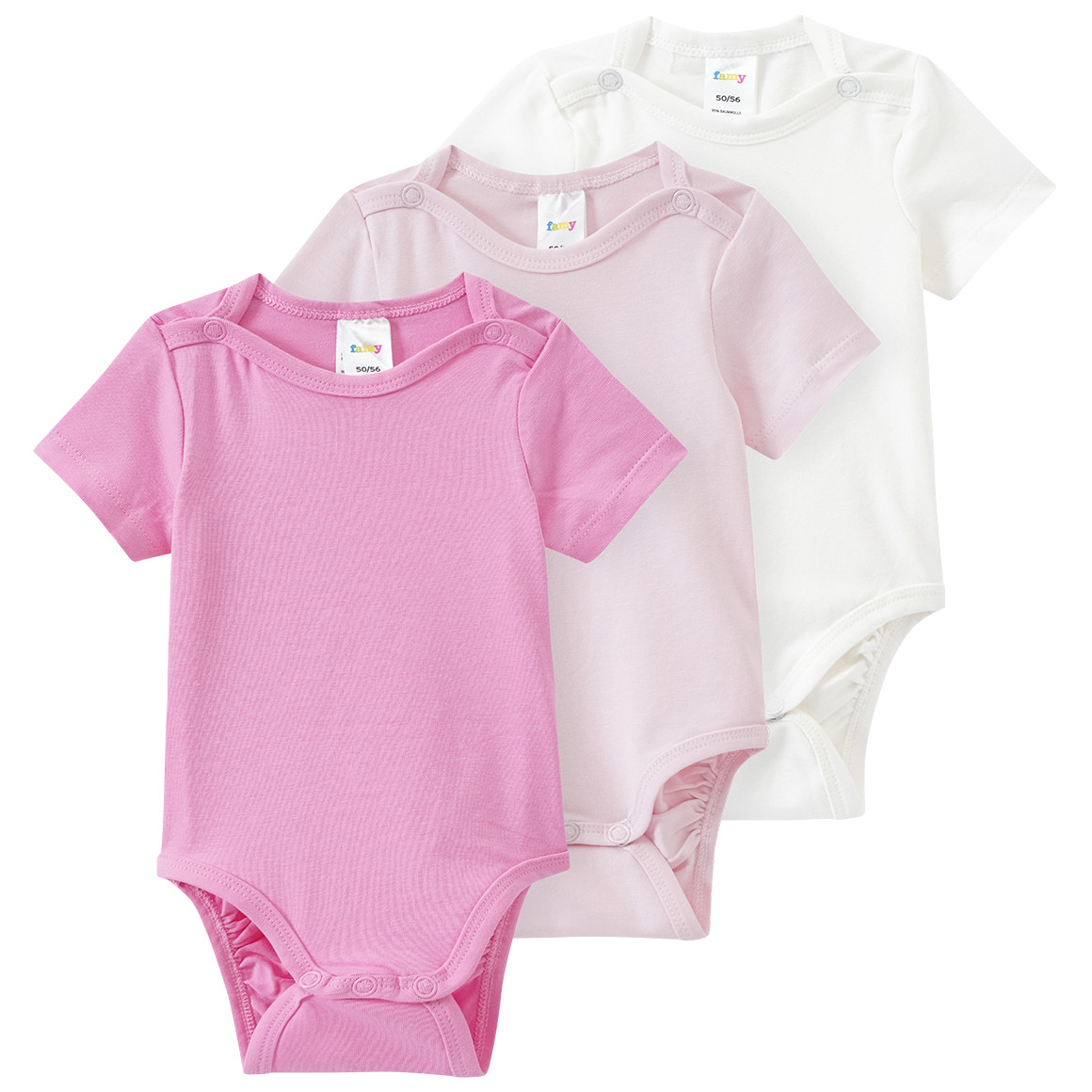 3 baby rompers in verschillende kleuren