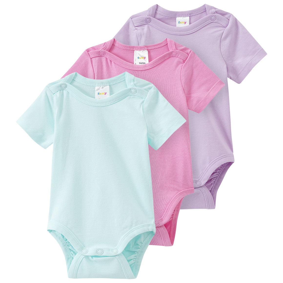 3 baby rompers in verschillende kleuren
