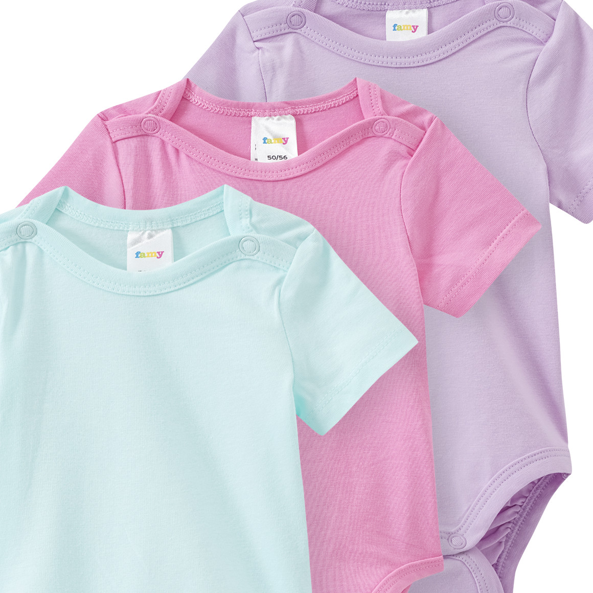 3 baby rompers in verschillende kleuren